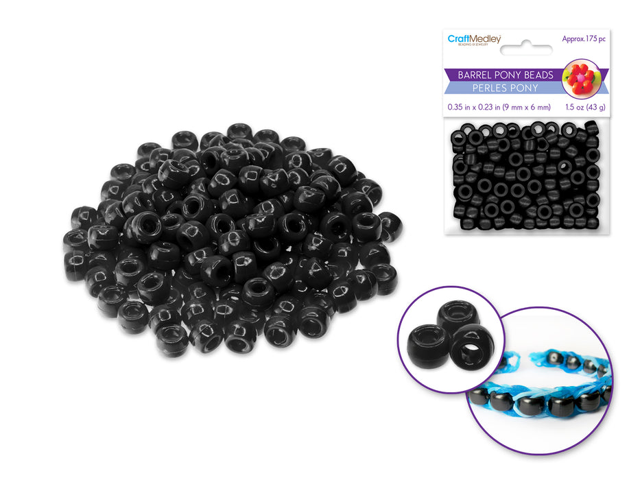 BARREL PONY BEADS 9MMX6MM 175PC