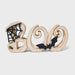 Wooden decorative letters spelling BOO with black spiderweb and bat cutout details, photographed on a light gray background.