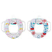 Two children's soft toilet seats with different patterns on a white background