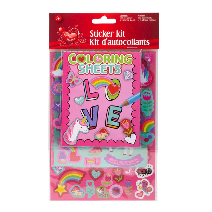 VALENTINES 100CT STICKERS W/ 4 COLOURING SHEETS