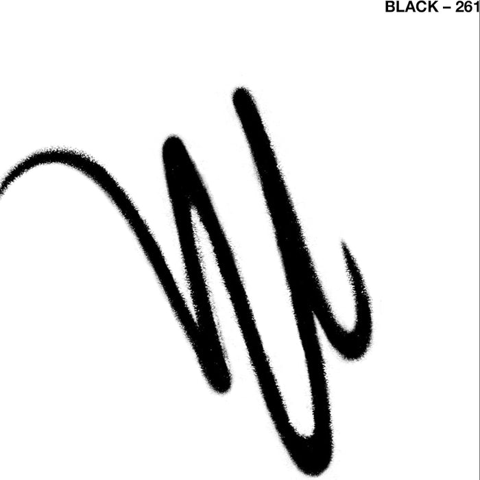 A black spray-paint style swatch showing a textured, hazy black stroke on a white background, with the text 'BLACK - 261' in the top right corner.