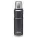 Black thermos with silver cap on a white background