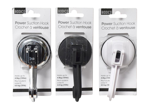 POWER SUCTION HOOK,  WHITE,CROME,OR BLACK