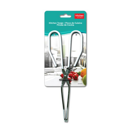 Kitchen tongs in packaging with a white background
