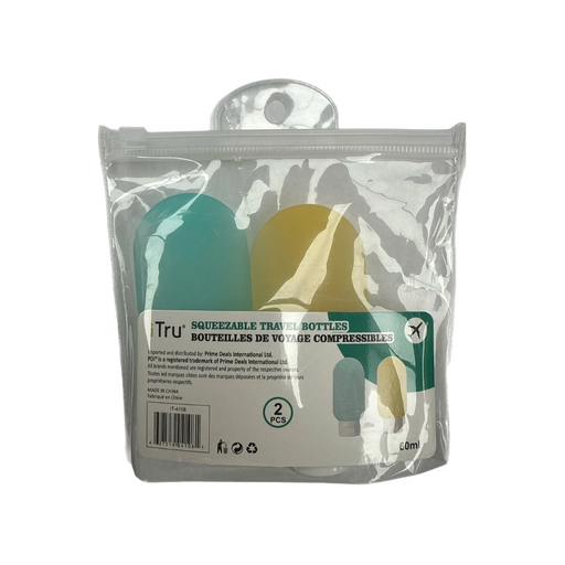 Packaged squeezable travel bottles with 'Tru' branding on a white background
