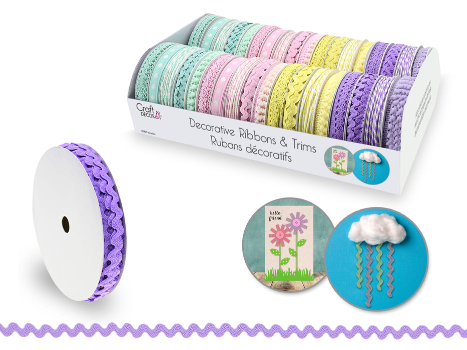 CRAFT DÉCOR RIBBONS & TRIMS: ADORNMENTS 3YRD ROLLS X36 ASST A) PASTEL BLEND