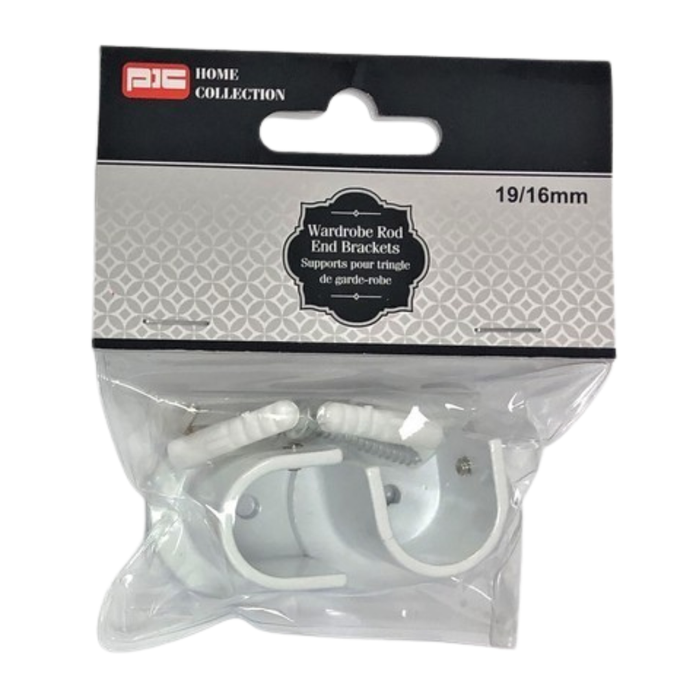 CLOSET ROD END BRACKETS WHITE 2PC