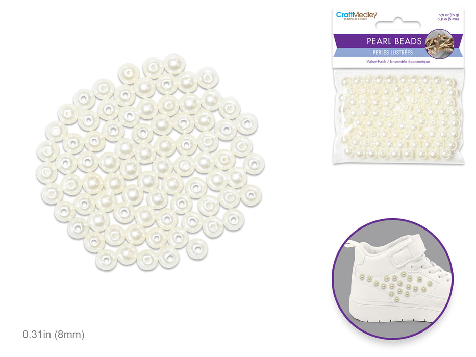 PEARL BEADS: ACRYLIC SLEEK VALUE PACK 8MM 80PC