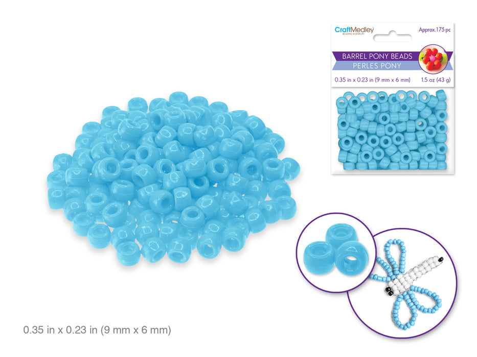 BARREL PONY BEADS 9MMX6MM 175PC