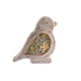 Decorative bird-shaped object with floral design on a white background