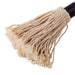 Close-up of a beige mop with a black handle on a white background