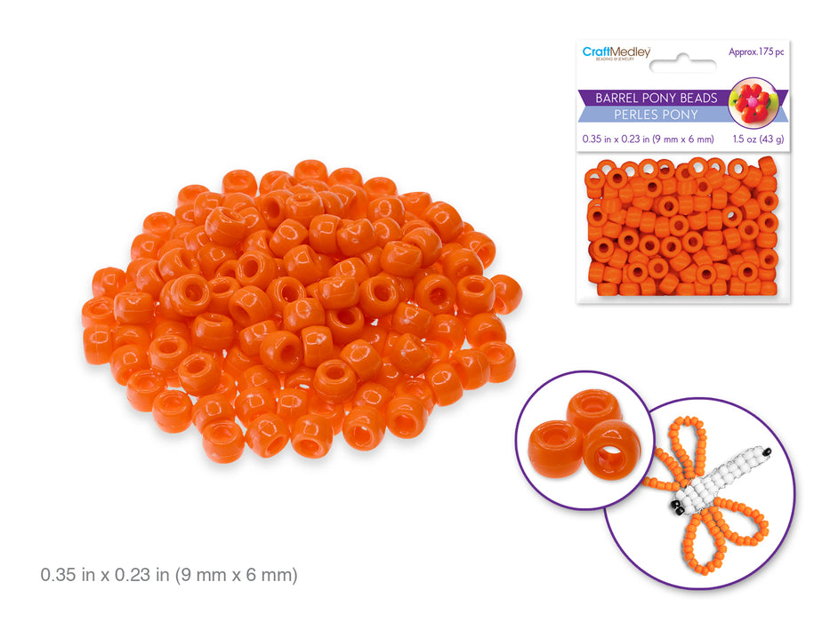 BARREL PONY BEADS 9MMX6MM 175PC
