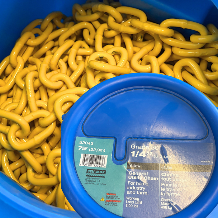 1/4" X 75' YELLOW CHAIN, GRADE 30, WORKING LOAD 1100LBS