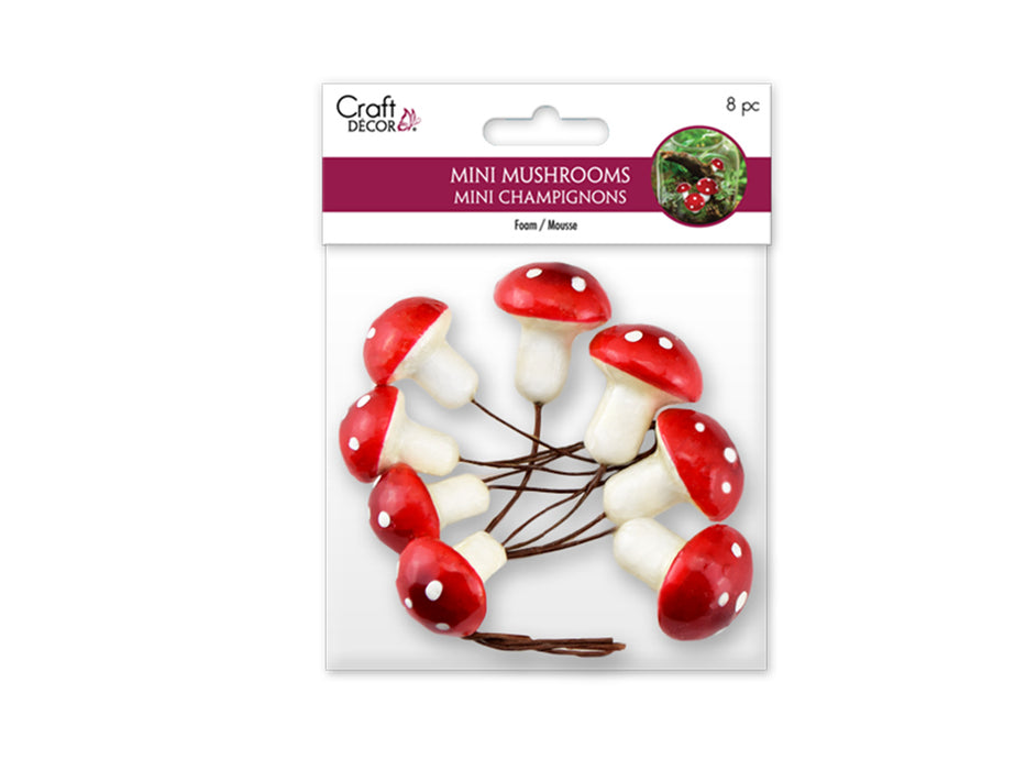 CRAFT DECOR: MINI FOAM MUSHROOM PICKS 8PC