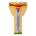 A garden thermometer designed with a bee motif, featuring a clear temperature scale in the center.