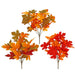 Three artificial autumn maple leaf plant bundles in red, orange, and yellow fall colors on a plain white background.