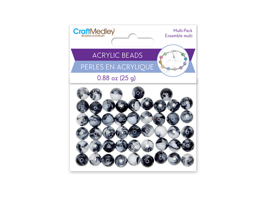 ACRYLIC BEADS: 10MM ROUND MULTI-PACK 25G