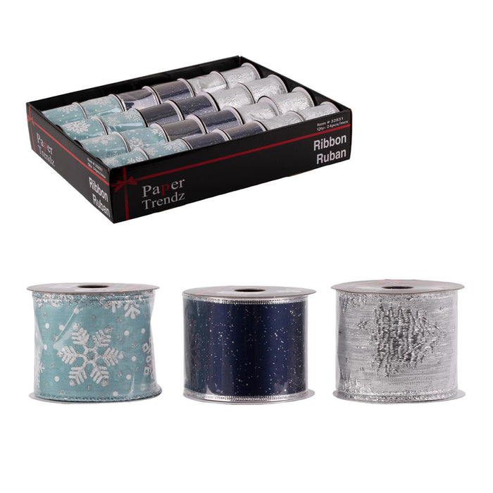 CHRISTMAS WIRED RIBBON WINTER BLUES