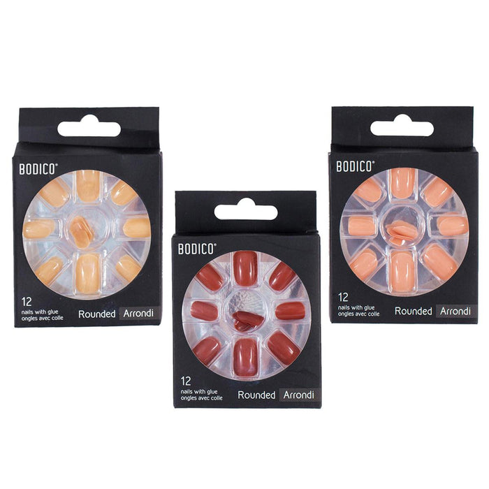 BODICO 12 PC SOLID COLOR NAILS WITH GLUE