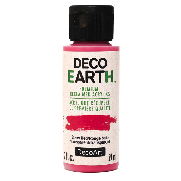 Bottle of DecoArt acrylic paint in berry red color on a white background