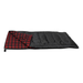 Black and red checkered sleeping bag on a white background