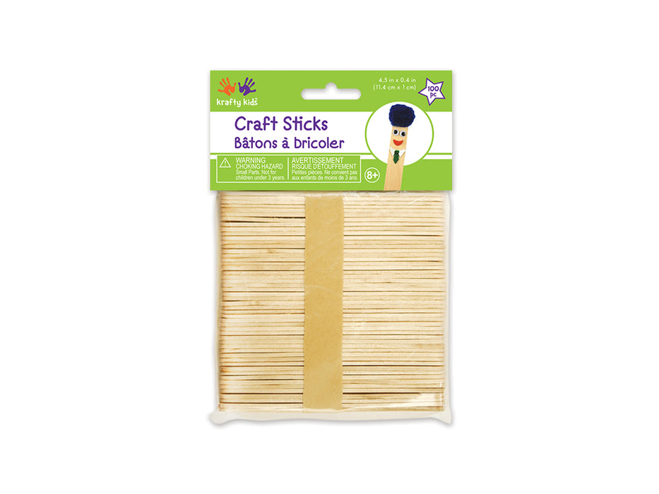 CRAFTWOOD: 4.5IN X 3/8IN REGULAR CRAFT STICKS - 100/PK