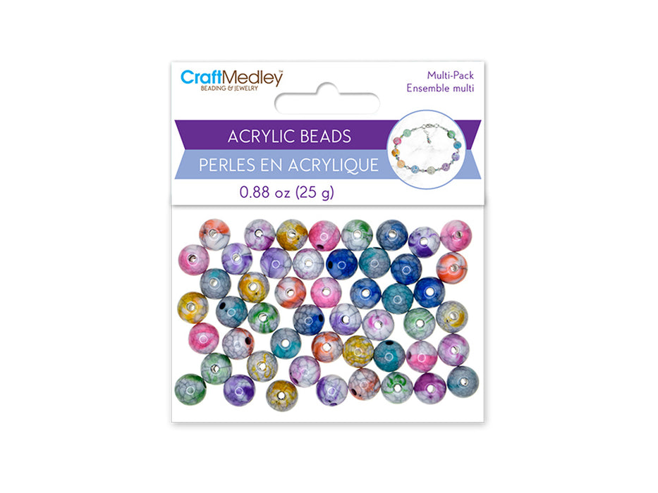 ACRYLIC BEADS: 10MM ROUND MULTI-PACK 25G