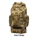 Camouflage backpack with multiple straps and pockets on a white background, labeled 'Atak Foliage'.