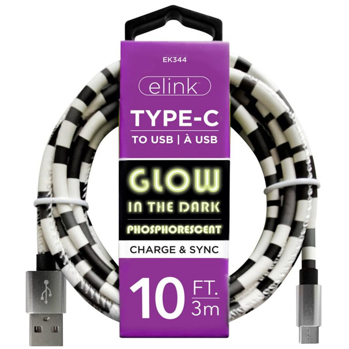 GLOW IN THE DARK TYPE-C TO USB 10FT CABLE