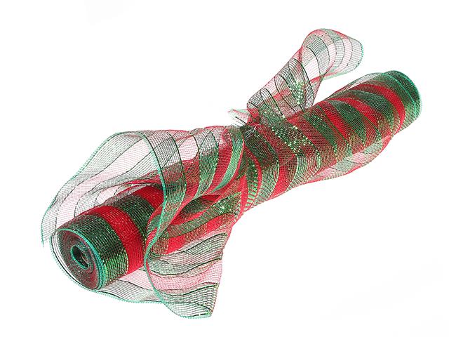 RED AND GREEN MESH RIBBON - 21"X10Y