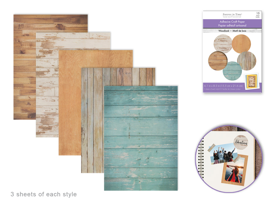 DISTRESSED WOOD SELF STICK 6.1"X8.5" SHEETS - 15PK