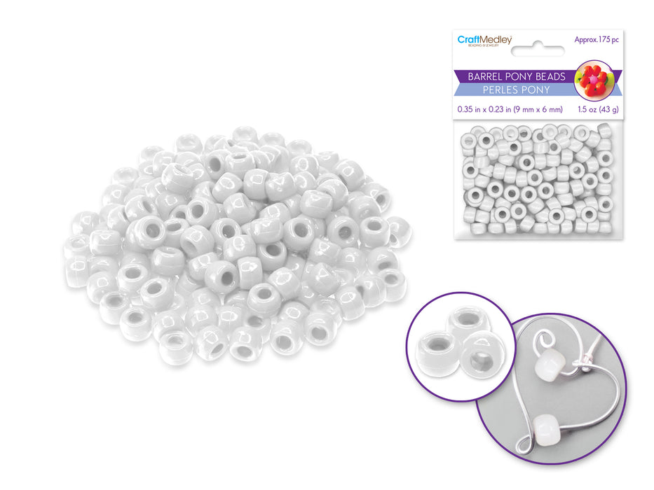 BARREL PONY BEADS 9MMX6MM 175PC