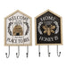 Two decorative wall hooks with bee-themed sayings on a white background