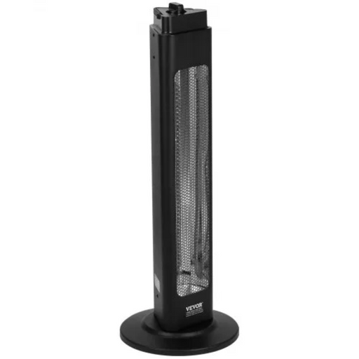 Black tower heater with mesh design on a white background