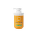 Orange body lotion bottle with white pump on a white background