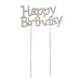 Silver 'Happy Birthday' cake topper on white background