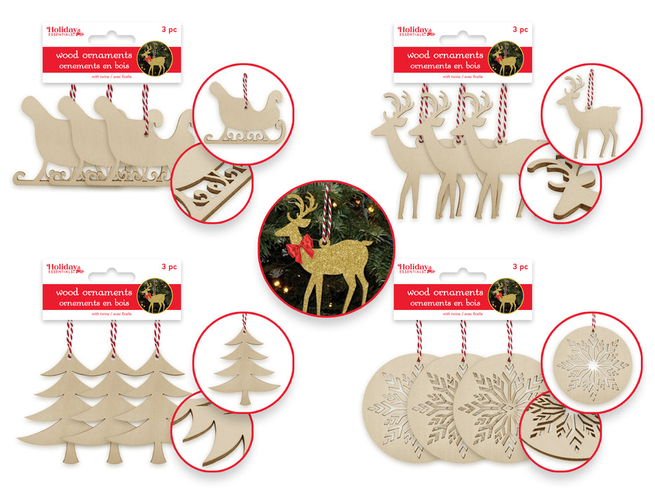 HOLIDAY WOOD: 4IN DIY ORNAMENTS 4 STYLES