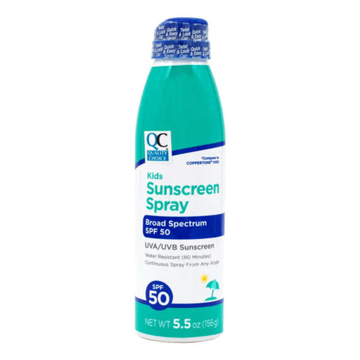 QC Kids Sunscreen Spray SPF 50 on a white background
