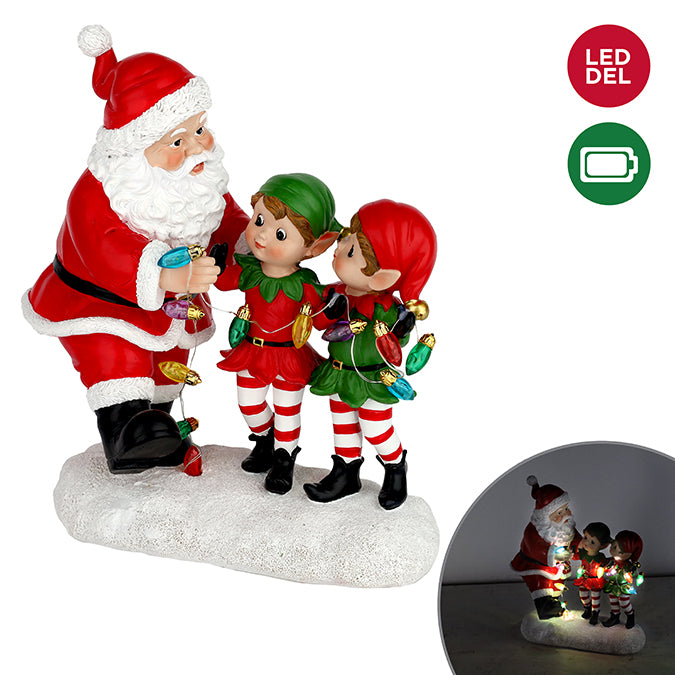 SANTA AND ELVES W/LED STRING 24.5CM
