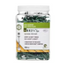 Clear plastic container of HB 8 x 2-1/2" green deck screws with a white lid, featuring a label detailing size, quantity (350 pcs), and included Robertson bit.