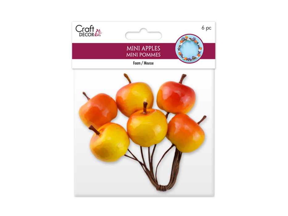 CRAFT DECOR: 3CM MINI APPLE PICKS 6PC FOAM GLOSSY B) GOLDEN DELICIOUS