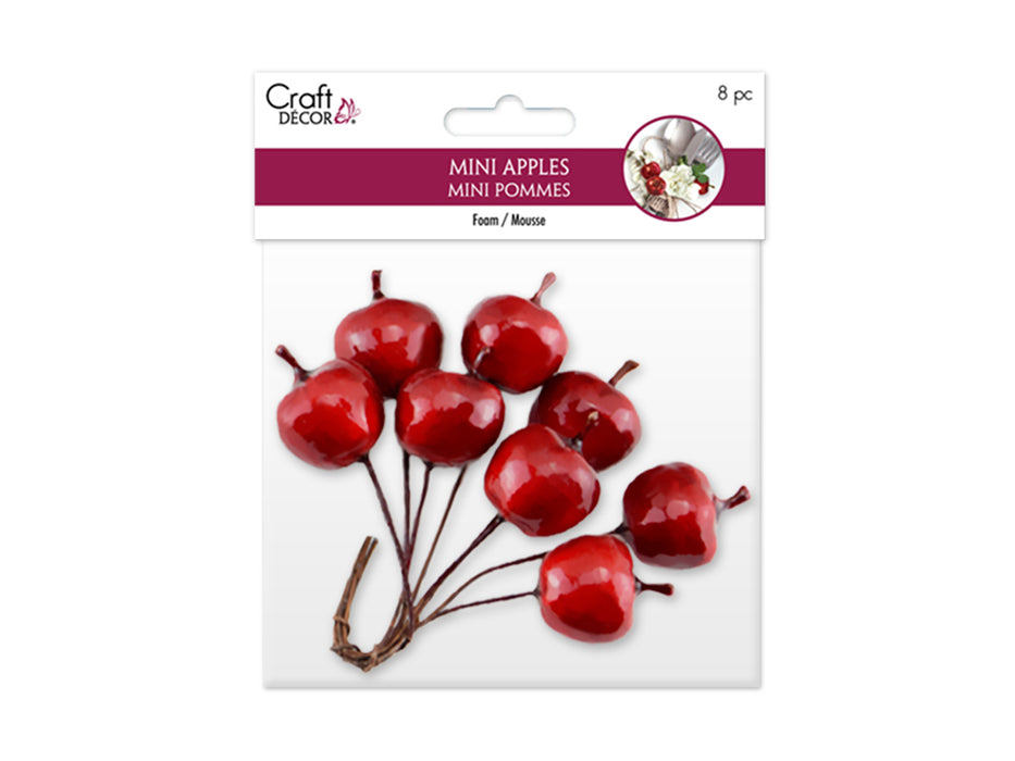 CRAFT DECOR: MINI APPLE PICKS 8PC FOAM GLOSSY A) RED DELICIOUS