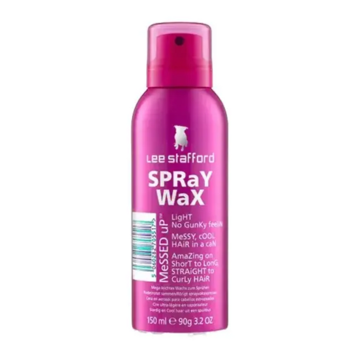 Pink can of Lee Stafford Spray Wax on a white background