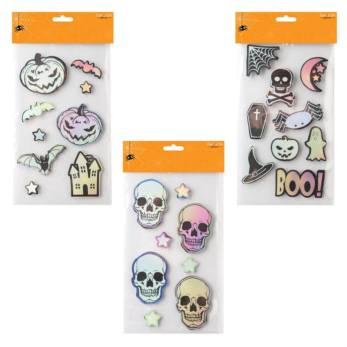 HALLOWEEN JELLY WINDOW CLINGS SILVER FINISH ASST.