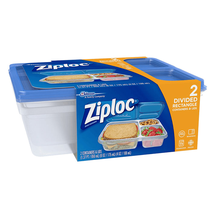 ZIPLOC DIVIDED CONTAINER WITH LID 2PK