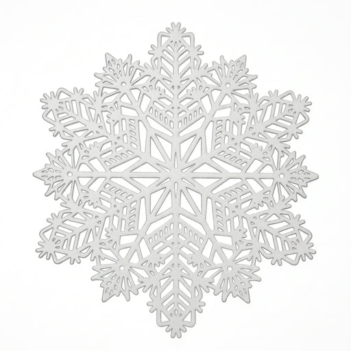A single white snowflake-shaped decorative ornament or wall hanging with intricate cutout detailing, centered on a plain white background.