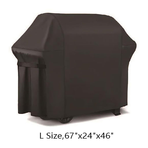 Dark brown grill cover with size label on a white background