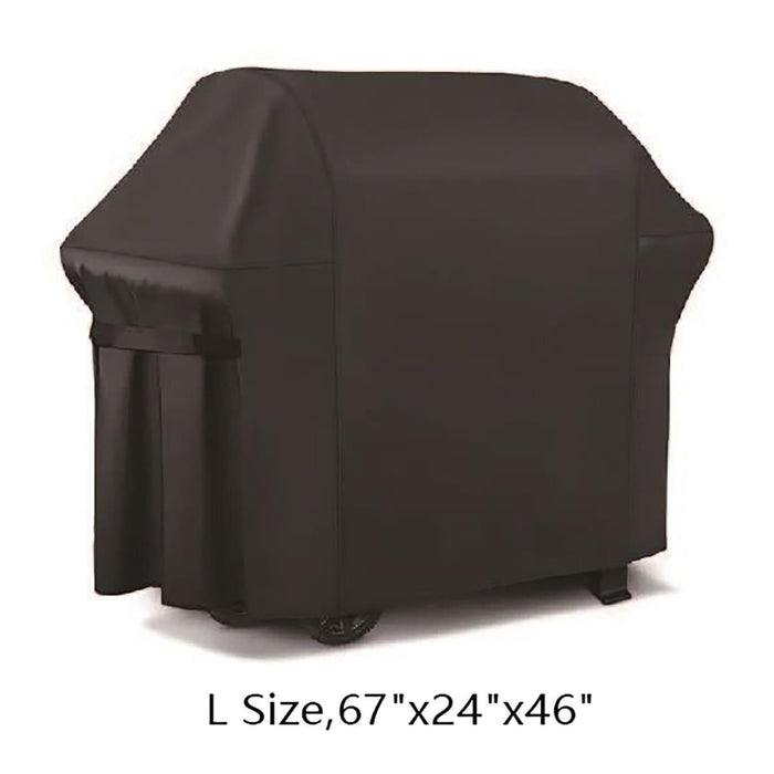 Dark brown grill cover with size label on a white background