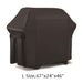 Dark brown grill cover with size label on a white background