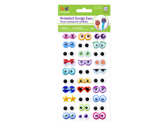 SELF-STICK GOOGLY EYES: ANIMATION GLITTER AND GOOGLIES 30 PAIRS